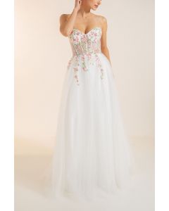 Abendkleid mit Blüten, white/multi