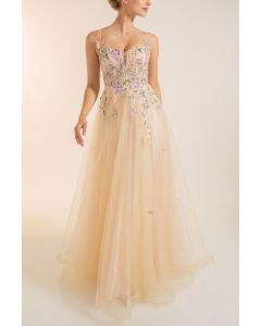 Abendkleid mit Blumen, deep champagne