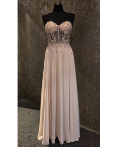 Abendkleid mit Stickerei, safari beige