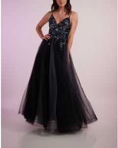 Abendkleid mit Tüll, black/grey/multi