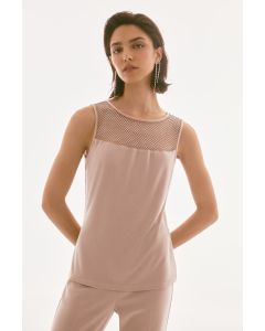 Top mit Mesheinsatz, sand