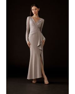 Abendkleid in Wickeloptik, nude/glitter