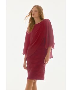 Etuikleid mit Chiffonüberwurf, merlot