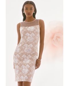 Etuikleid mit Mesheinsatz, beige/silver