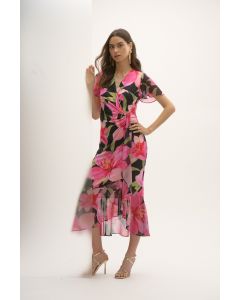 Wickelkleid Maxilänge, schwarz/multi