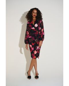 Kleid mit Chiffonärmel, black/red/multi