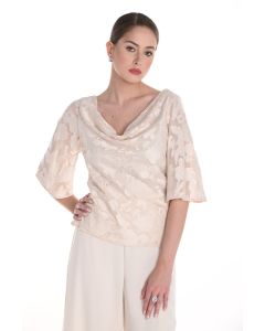 Bluse mit Wasserfallausschnitt, creme/silver