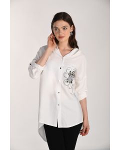 Bluse mit Kapuze, off white