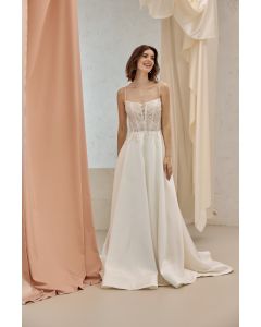 Brautkleid aus Mikado mit Spaghettit&auml;gern, dark ivory