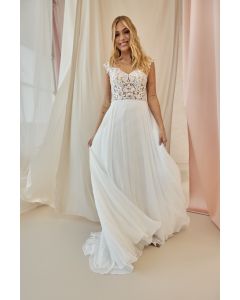 Brautkleid mit Chiffonrock und breiten Tr&auml;gern, ivory