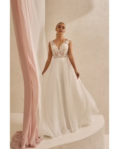 Brautkleid mit Chiffonrock und transparentem Oberteil, ivory