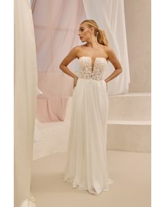 Brautkleid mit Chiffonrock und Schlitz, ivory