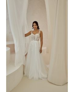 Brautkleid mit T&uuml;llrock und Spitze, ivory/nude
