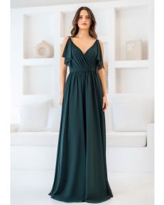 Abendkleid mit Fl&uuml;gel&auml;rmeln, botanical green