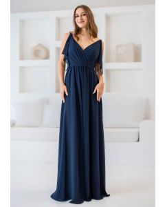 Abendkleid mit Fl&uuml;gel&auml;rmeln, twilight blue