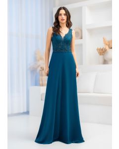 Abendkleid mit Chiffonrock, peacock green