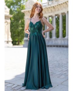 Abendkleid mit Satinrock, shining botanical green