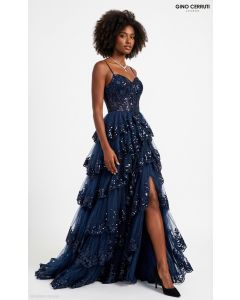Abendkleid mit Volants-Joanna, navy