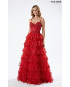 Abendkleid mit Stufen-Rosalind, red