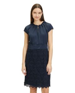 Etuikleid mit Spitzenrock, navy blue