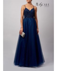 Abendkleid mit Glitzertüll, navy