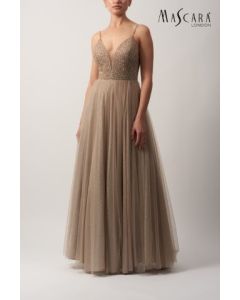 Abendkleid mit Glitzer, taupe