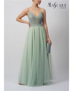Abendkleid mit Glitzertüll, mint/silver