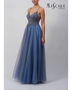 Abendkleid mit Glitzertüll, steele blue