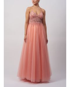 Abendkleid mit Glitzertüll, apricot
