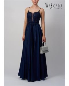 Abendkleid mit Satinrock, navy