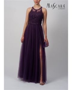 Abendkleid mit Tüllrock, dark purple