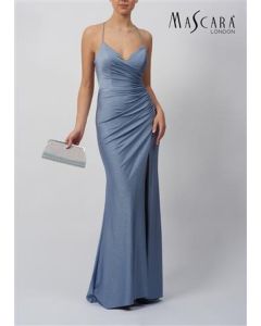 Abendkleid mit Schn&uuml;rung, steel blue