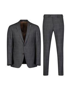 Anzug, medium grey/check bordeaux