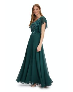 Abendkleid mit Volant am Arm, dark green