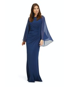 Jerseykleid mit Chiffonärmel, festival blue