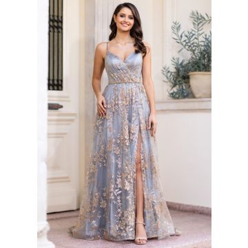 Abendkleid, silver grey/gold