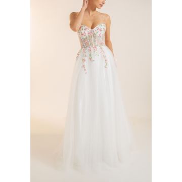 Abendkleid mit Blüten, white/multi