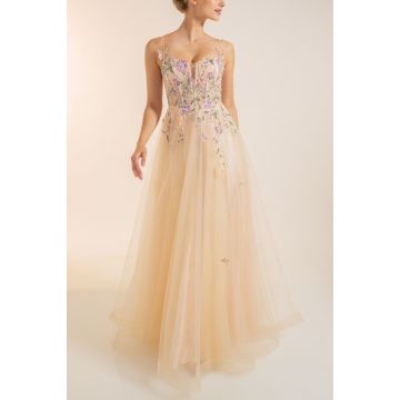 Abendkleid mit Blumen, deep champagne