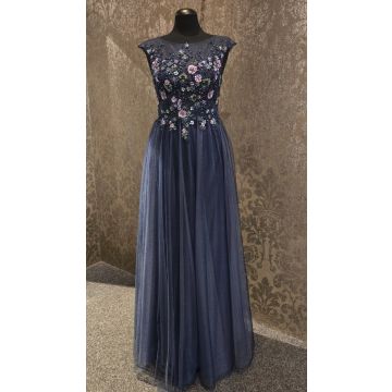 Abendkleid mit Stickerei, navy/multi