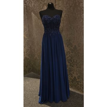 Abendkleid mit Stickerei, navy/blue