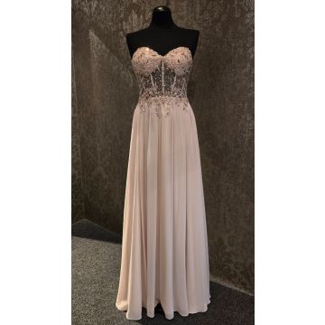Abendkleid mit Stickerei, safari beige