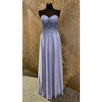 Abendkleid mit Lurex, light blue/silver