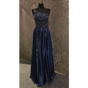 Abendkleid One-Shoulder aus Organza, navy