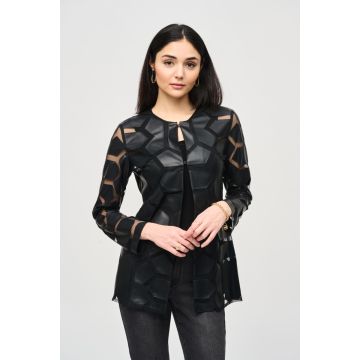 Mesh-Jacke aus Lederimitat, black/black