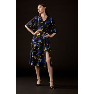 Kleid mit Plisseearm, black/royal/multi