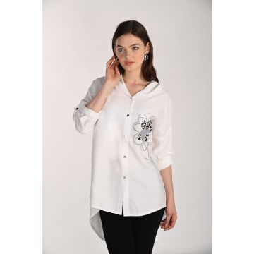 Bluse mit Kapuze, off white