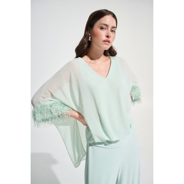 Da-Bluse mit Fransen, pistazie