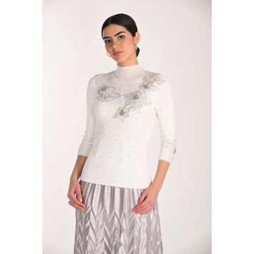 Da-Pullover mit Strass, porcelain