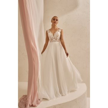 Brautkleid mit Chiffonrock und transparentem Oberteil, ivory