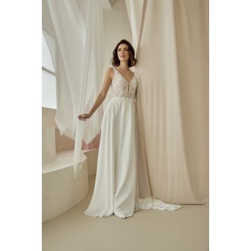 Brautkleid mit Chiffonrock und Spitzenoberteil, ivory